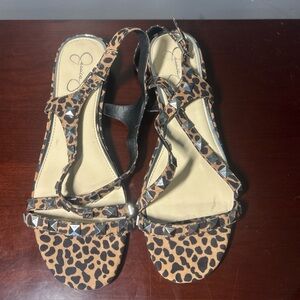 Jessica Simpson Trixtelle Leopard Print Sandals with Studded Straps NWT